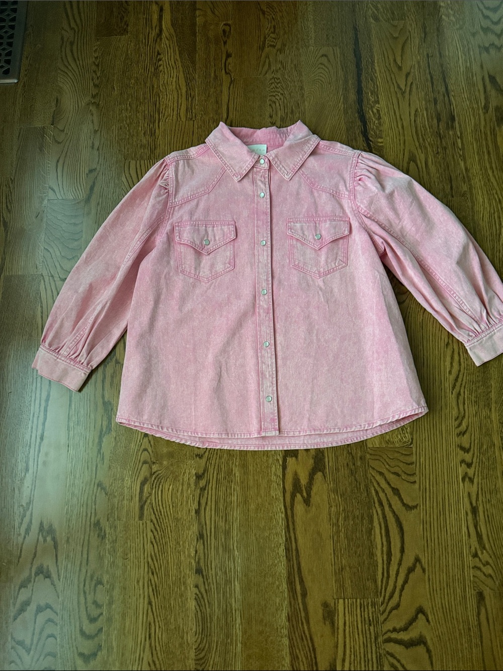 Entro pink canvas 3/4 puff sleeve shirt large - Picture 7 of 12
